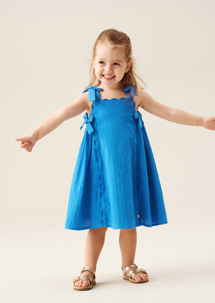 Matilda Blue Scalloped Bow Dress