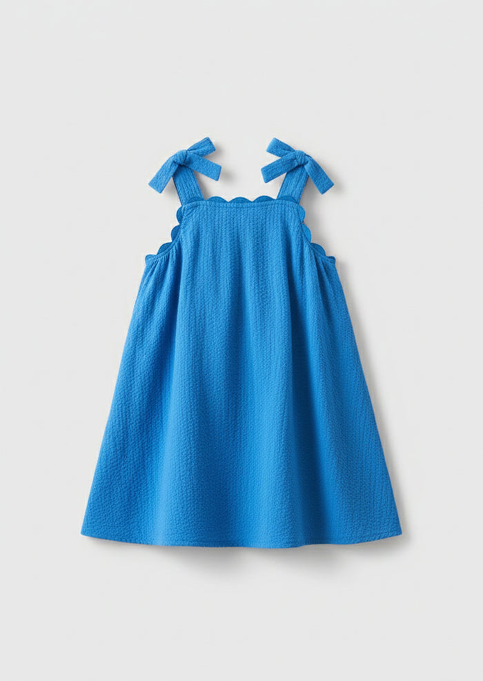 Matilda Blue Scalloped Bow Dress