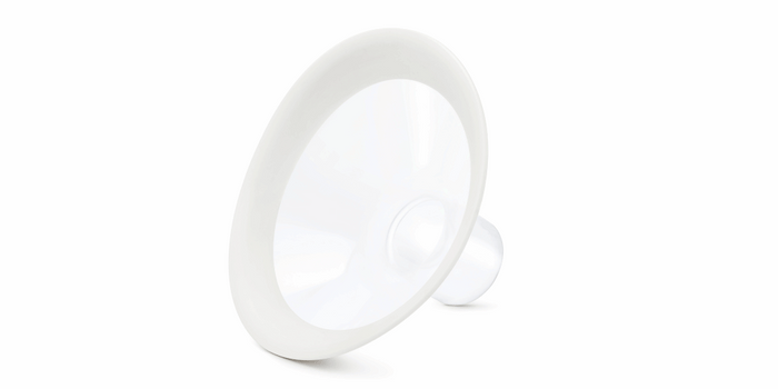 White silicone breast pump flange for Medela Personal Fit Flex Breast Shield, ideal for Toshi Baby