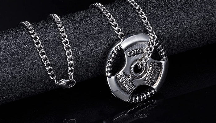 Men's Fitness Jewelry Dumbbell Charm Sport Barbell Pendant Biker Box Chain Necklace Stainless Steel Necklace