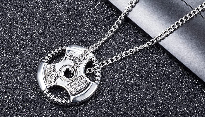 Men's Fitness Jewelry Dumbbell Charm Sport Barbell Pendant Biker Box Chain Necklace Stainless Steel Necklace