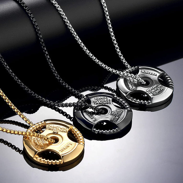 Men's Fitness Jewelry Dumbbell Charm Sport Barbell Pendant Biker Box Chain Necklace Stainless Steel Necklace