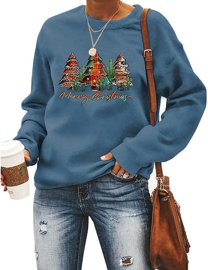 Merry Christmas Sweatshirt for Women Long Sleeve Christmas Tree Sweater