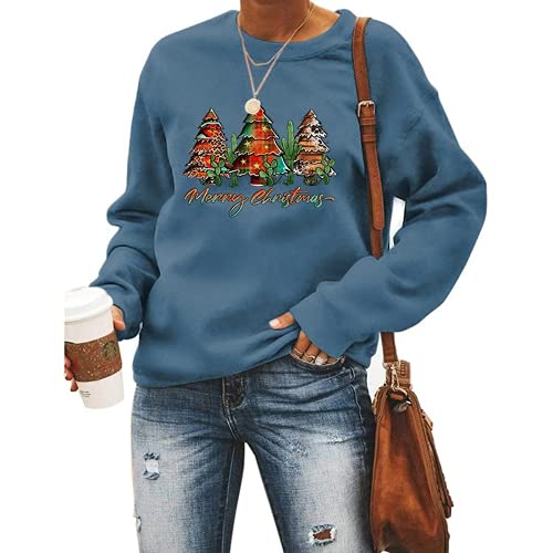 Merry Christmas Sweatshirt for Women Long Sleeve Christmas Tree Sweater