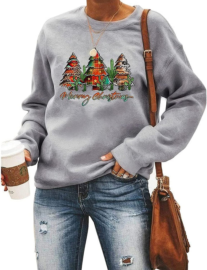 Merry Christmas Sweatshirt for Women Long Sleeve Christmas Tree Sweater