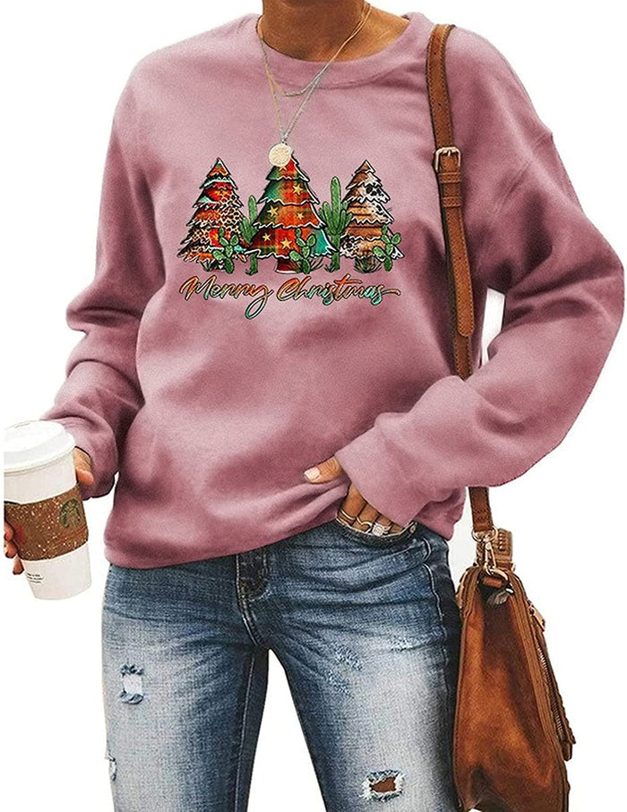 Merry Christmas Sweatshirt for Women Long Sleeve Christmas Tree Sweater