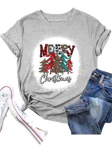 Merry Christmas T-Shirt Women Christmas Tree Gift Shirt