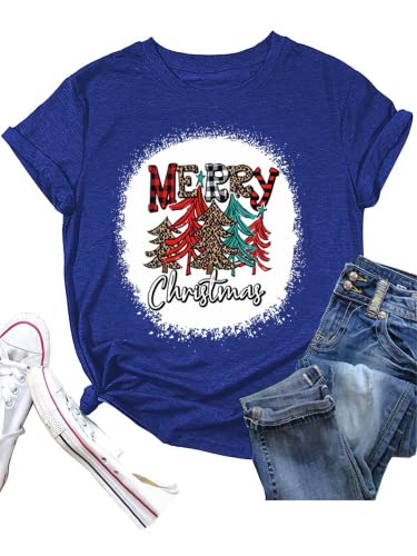 Merry Christmas T-Shirt Women Christmas Tree Gift Shirt