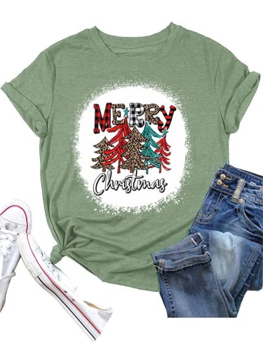 Merry Christmas T-Shirt Women Christmas Tree Gift Shirt
