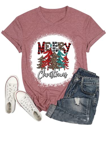Merry Christmas T-Shirt Women Christmas Tree Gift Shirt