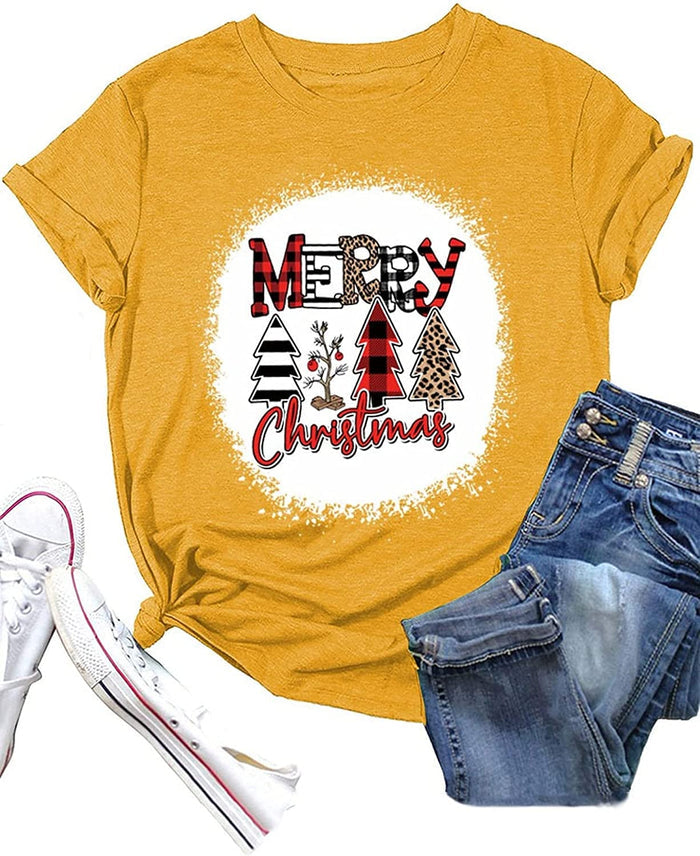 Merry Christmas T-Shirt Women Christmas Tree Shirt