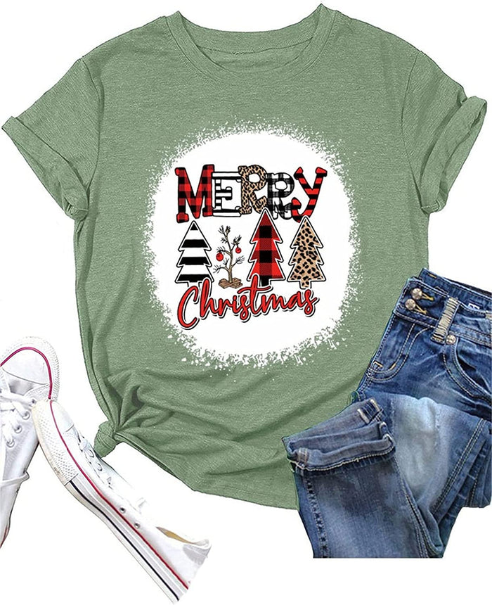 Merry Christmas T-Shirt Women Christmas Tree Shirt