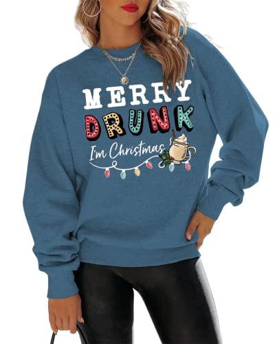 Merry Drunk I'm Christmas Sweatshirt Women Christmas Light Shirt