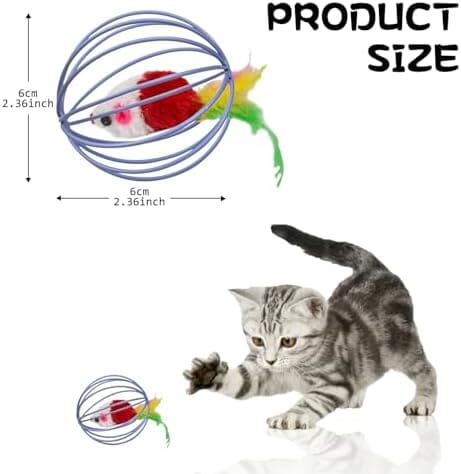 Metal Cage with Colourful Plush Mouse Toys Cat Toys Pet Clever