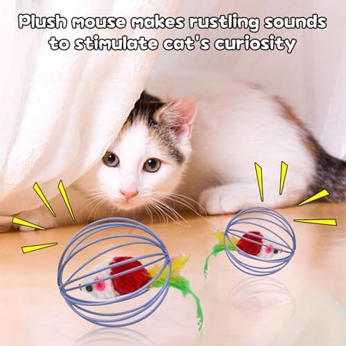 Metal Cage with Colourful Plush Mouse Toys Cat Toys Pet Clever