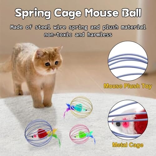 Metal Cage with Colourful Plush Mouse Toys Cat Toys Pet Clever
