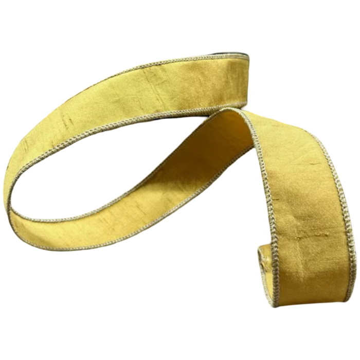 D. Stevens metallic gold wired ribbon, 1.5 inches wide, available by the yard or 10-yard roll.