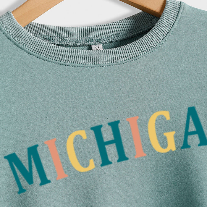 MICHIGAN Letter Fashion Women's Sweater Printing Round Neck Long Sleeve