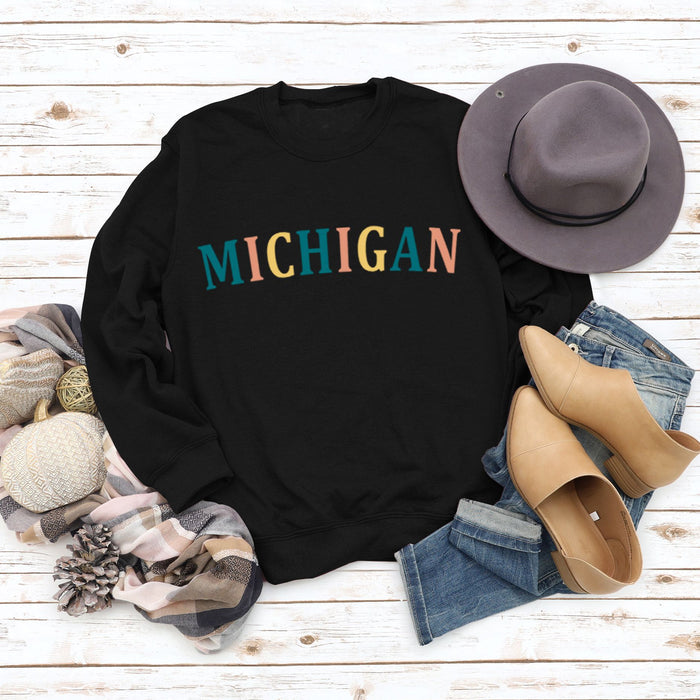MICHIGAN Letter Fashion Women's Sweater Printing Round Neck Long Sleeve