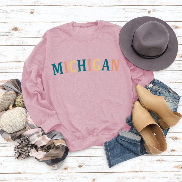 MICHIGAN Letter Fashion Women's Sweater Printing Round Neck Long Sleeve