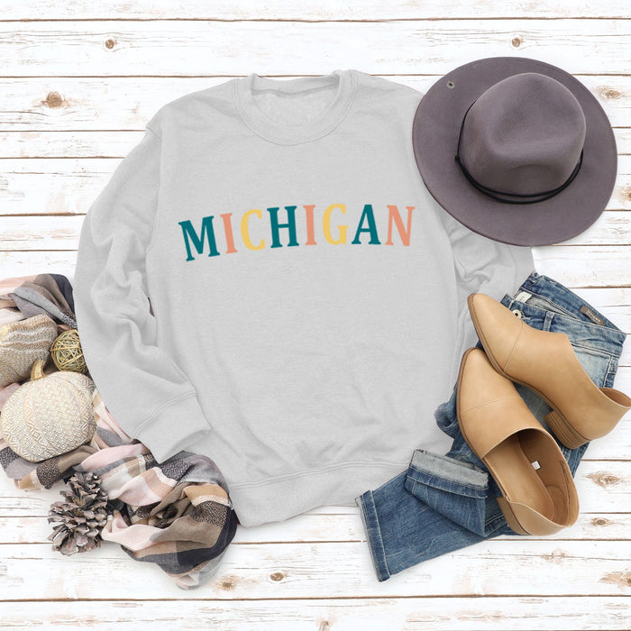 MICHIGAN Letter Fashion Women's Sweater Printing Round Neck Long Sleeve