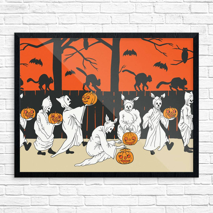 Mid-Mod Print - Halloween Ghost & Jack-O-Lantern Parade