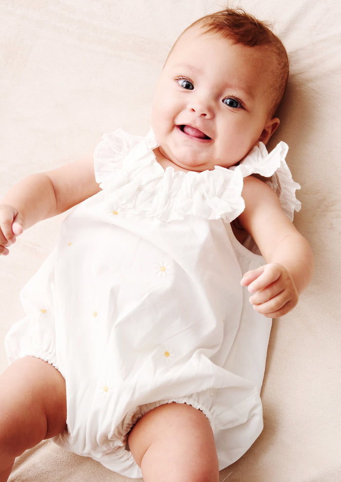 Mila Daisy Embroidered Frill Romper