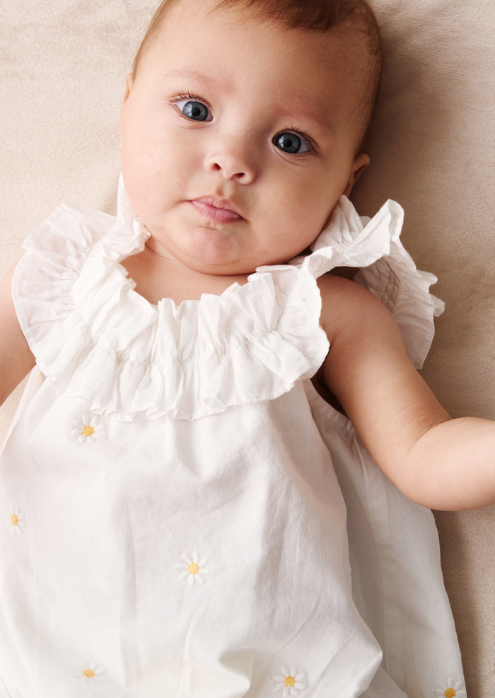 Mila Daisy Embroidered Frill Romper
