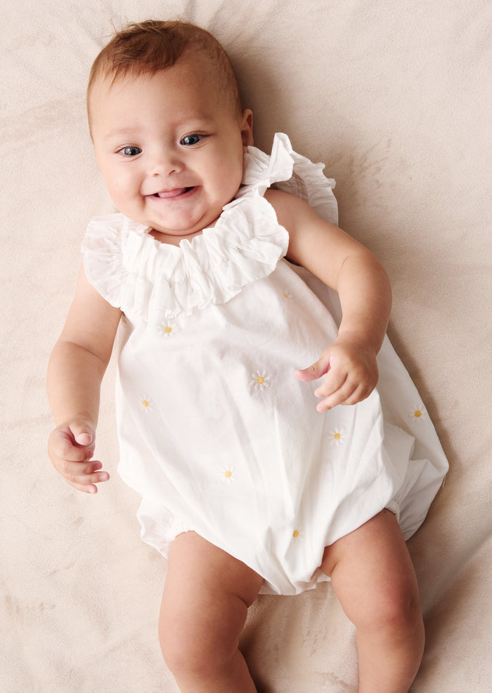 Mila Daisy Embroidered Frill Romper