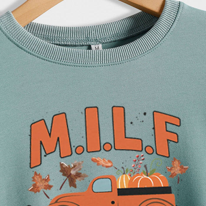 Milf Man I Love Fall Pumpkin Truck Print Long Sleeve Sweatshirt Woman