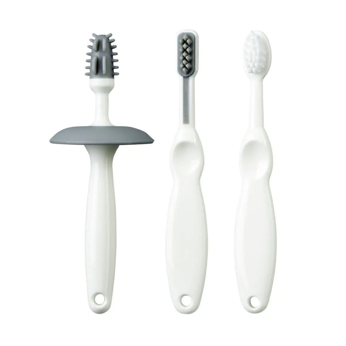Mininor Baby Toothbrush Set with three cute white toothbrushes for little smiles