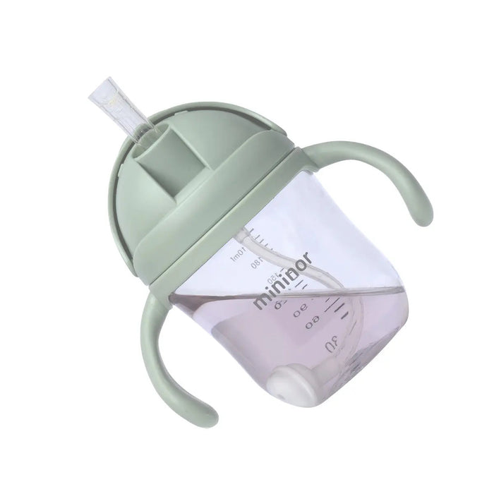 Green and clear Mininor Straw Bottle Tritan with handles for Toshi Baby kids