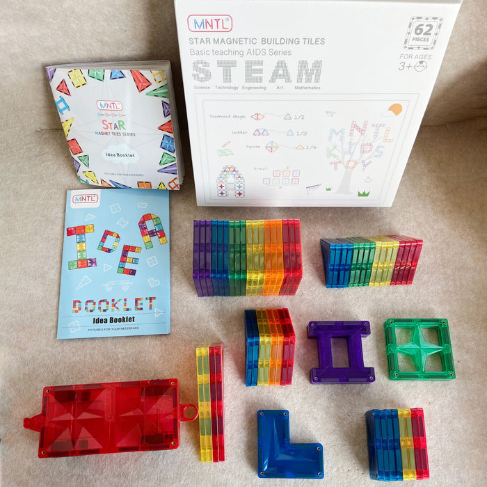 MNTL Classic Basic Teaching Aids Magnetic Tile Set 62 Pcs