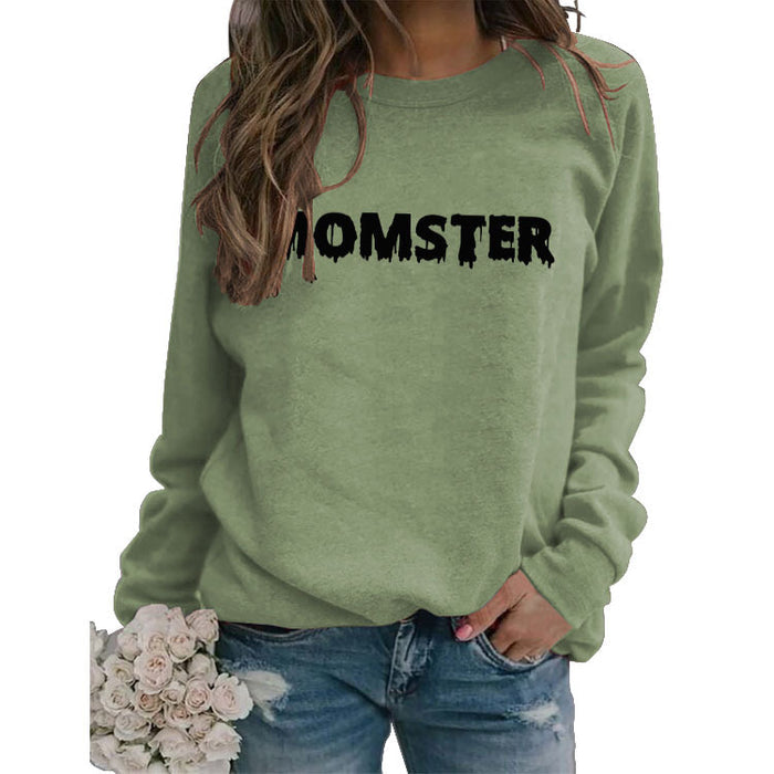 MOMSTER Printed Loose Round Neck Tops Long Sleeve Round Neck Sweatshirt