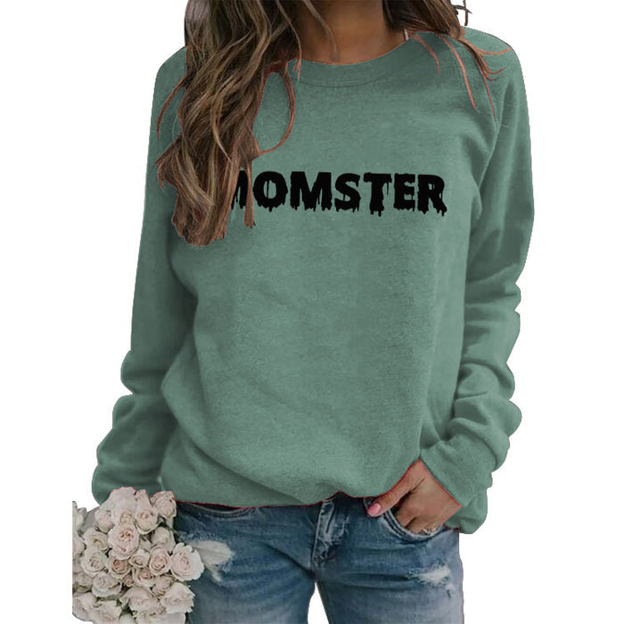 MOMSTER Printed Loose Round Neck Tops Long Sleeve Round Neck Sweatshirt