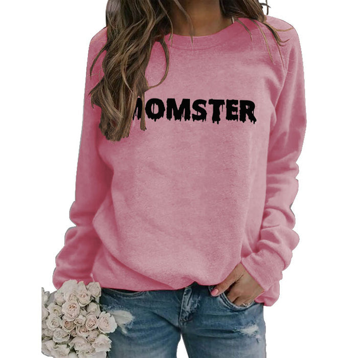 MOMSTER Printed Loose Round Neck Tops Long Sleeve Round Neck Sweatshirt