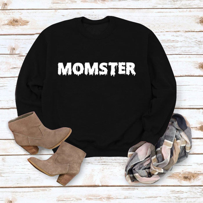 MOMSTER Printed Loose Round Neck Tops Long Sleeve Round Neck Sweatshirt