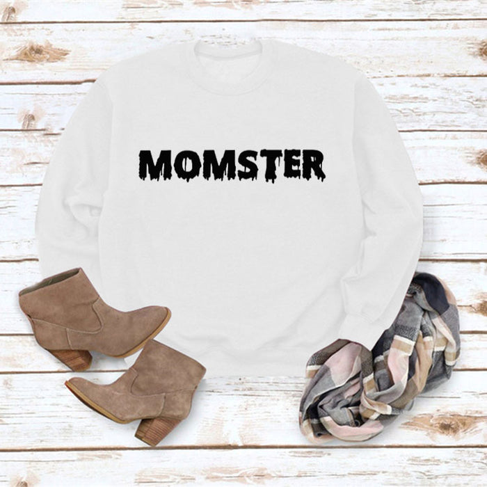 MOMSTER Printed Loose Round Neck Tops Long Sleeve Round Neck Sweatshirt