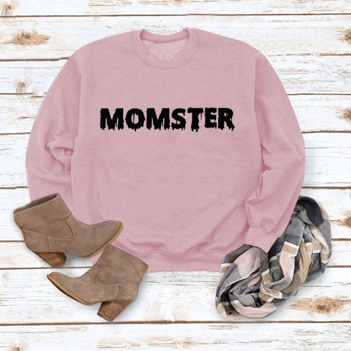 MOMSTER Printed Loose Round Neck Tops Long Sleeve Round Neck Sweatshirt