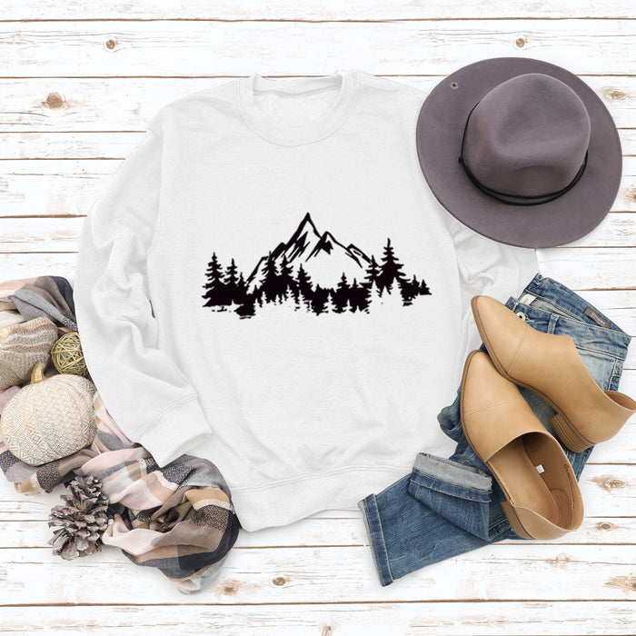 Mountain Pine Loose Print Round Neck Long Sleeve Women's Sweater