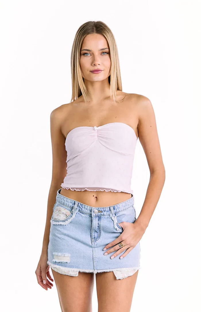Muse Pink and White Polka Dot Strapless Top
