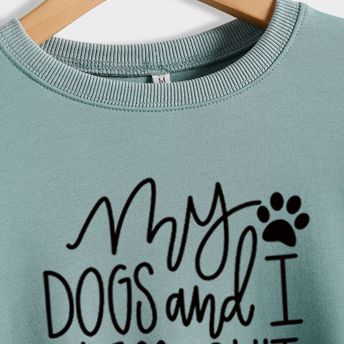 My Dog and Dog Shit Letters Dog Print Round Neck Long Sleeve Sweater