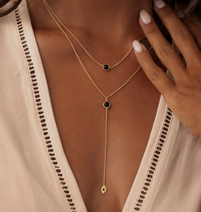 Mystic Onyx Lariat Necklace