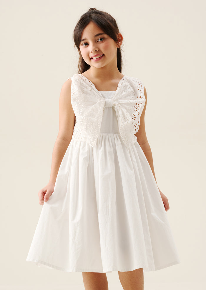 Natalia Broderie Bow Cotton Dress