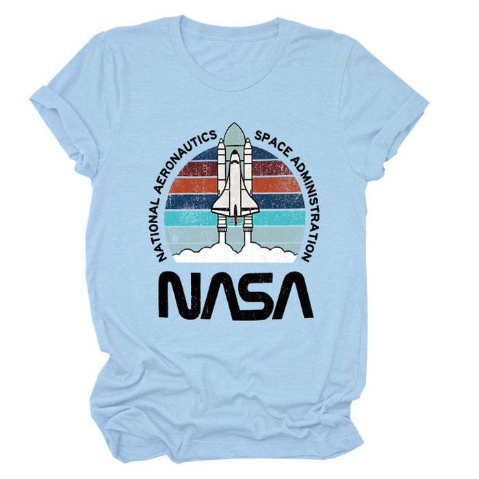 NATIONAL AERONAUTICS Summer New Letter Rocket Printing Short Sleeve T-shirt Female