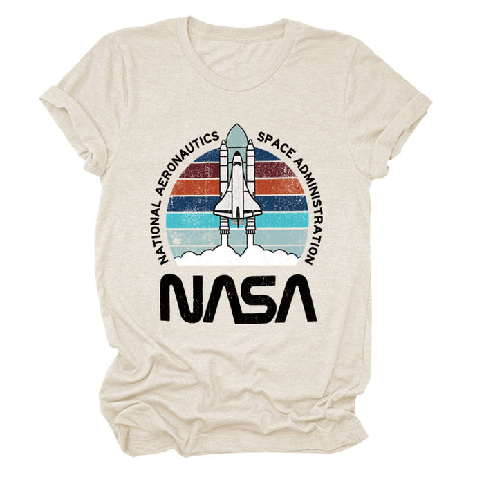 NATIONAL AERONAUTICS Summer New Letter Rocket Printing Short Sleeve T-shirt Female
