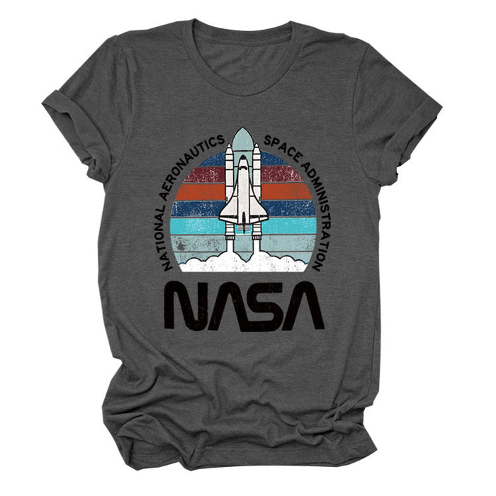 NATIONAL AERONAUTICS Summer New Letter Rocket Printing Short Sleeve T-shirt Female