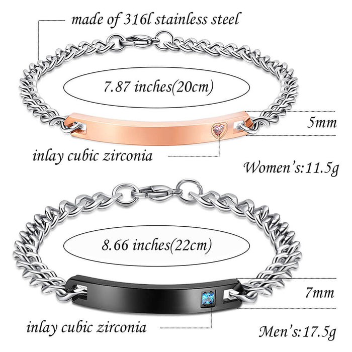 NEHZUS Couple Bracelets His and Hers Stainless Steel Personalized Bracelet Customized Jewelry
