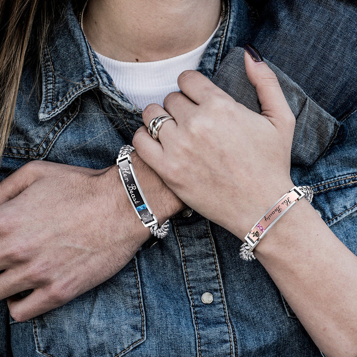 NEHZUS Couples Bracelets His and Hers Stainless Steel Matching Set Bracelet for Anniversary