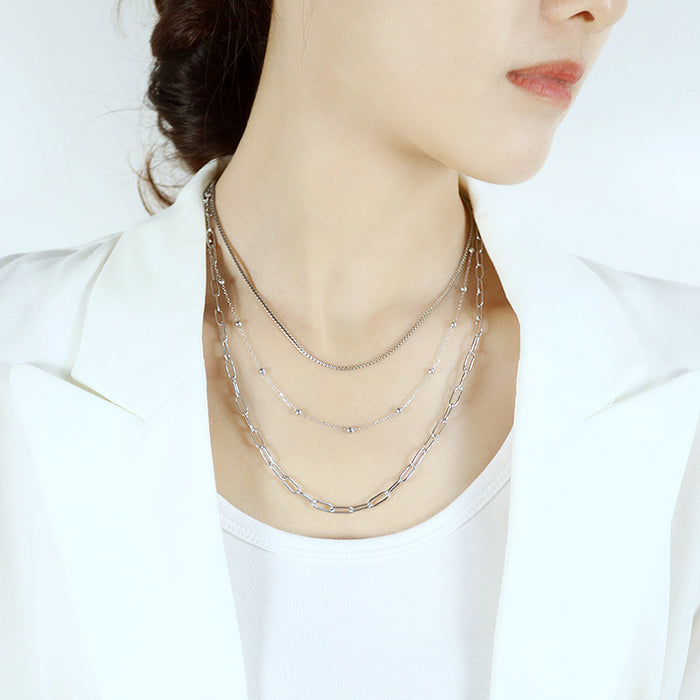 NEHZUS Double Layer Hip Hop Titanium Steel Necklace For Women Stainless Steel Collarbone Chain Necklaces